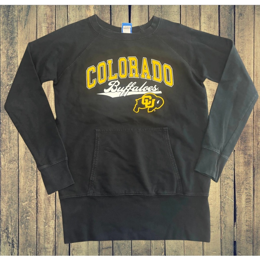 U-Trau Colorado Buffaloes Sweatshirt Small Black Raglan Pouch Made in USA